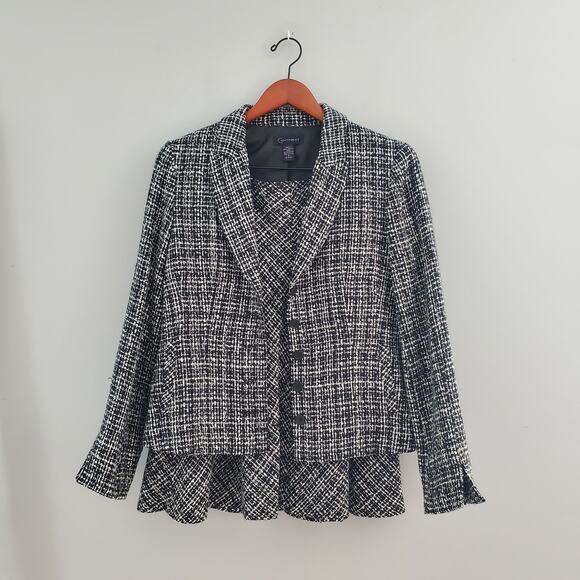 Context Black & White Tweed Circle Skirt Suit Size 8 - Picture 2 of 11